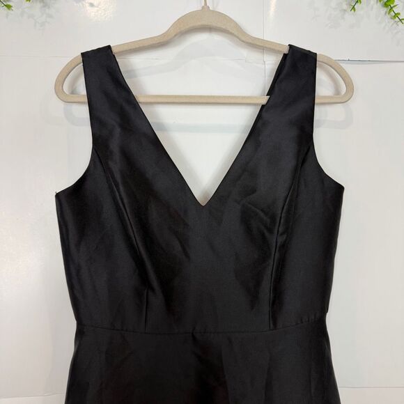 Alfred Sung Black Gown V-Neck Satin Twill A-Line Formal Maxi Dress Sleeveless 12 - Picture 8 of 13